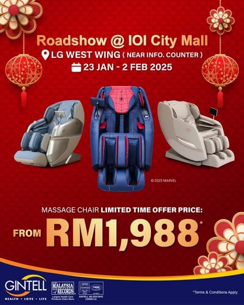 GINTELL: Unmissable Roadshow Deals – Massage Chairs from RM1,988!