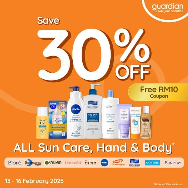 Guardian Exclusive: 30% OFF Sun Care, Hand & Body Care!